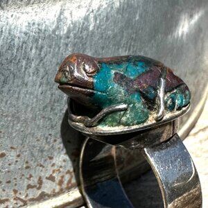 Vintage Sterling Silver Chrysocolla Frog Ring Size 5.5